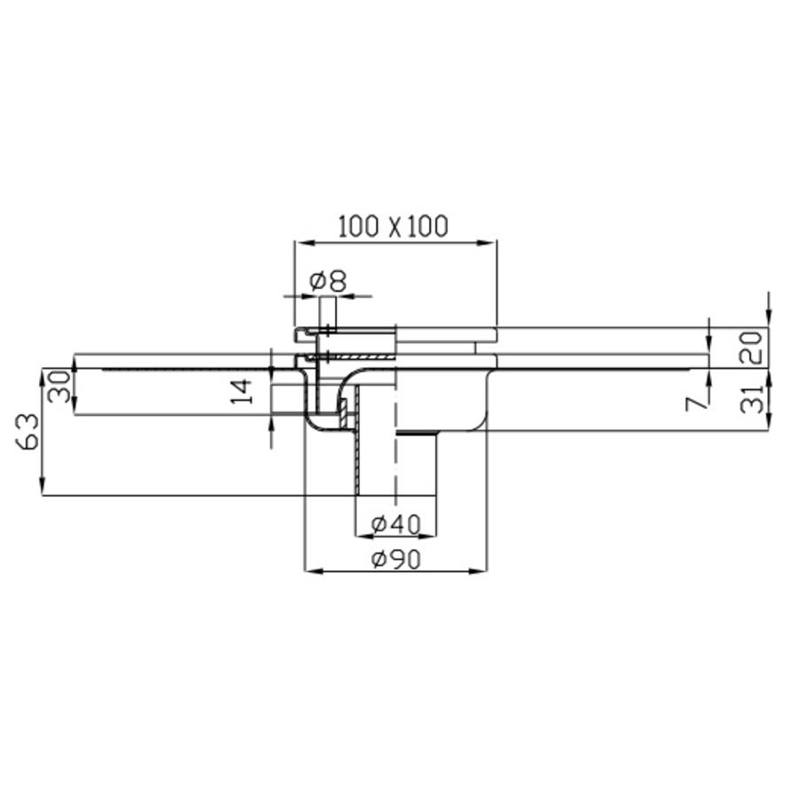 Stainless steel floor drain 100 x 100 mm Telescopic drain 40 mm