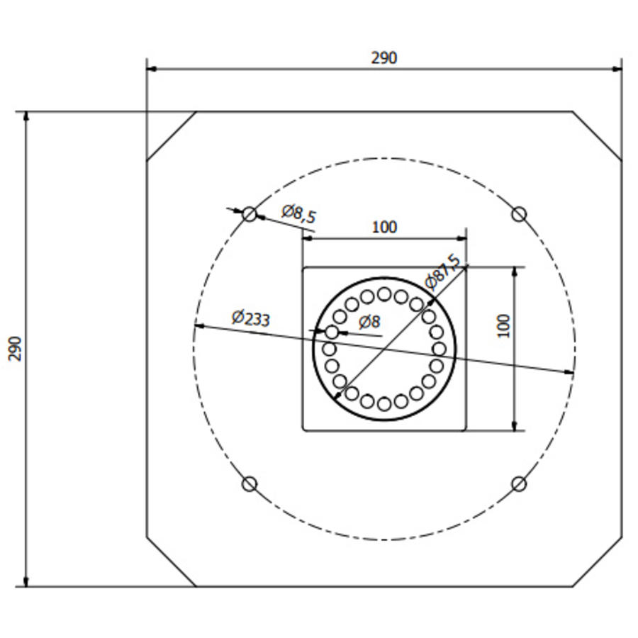 Stainless steel floor drain 100 x 100 mm Telescopic drain 40 mm