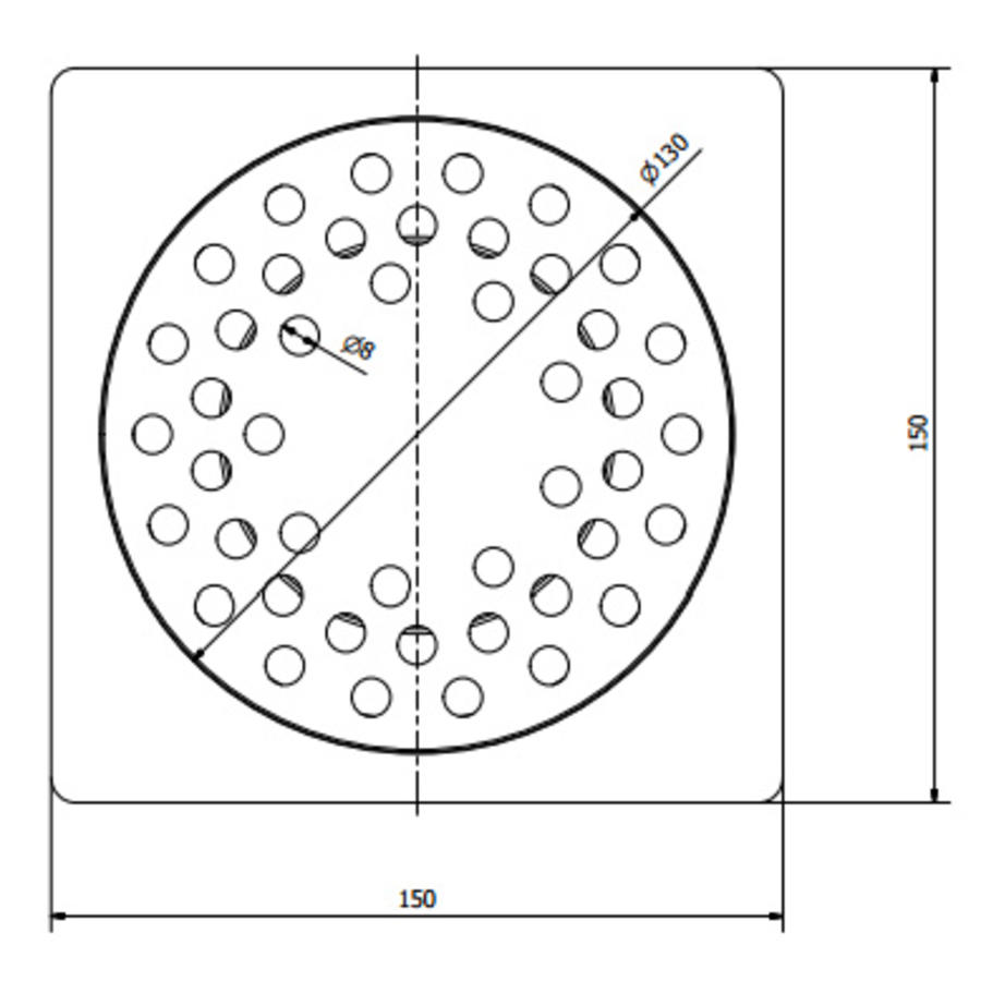 Stainless steel floor drain 150 x 150 mm Vertical drain 50 mm