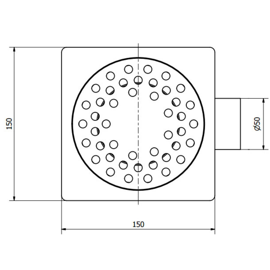 RVS Vloerafvoerput 150 x 150 mm Zijdelingse Afvoer 50 mm