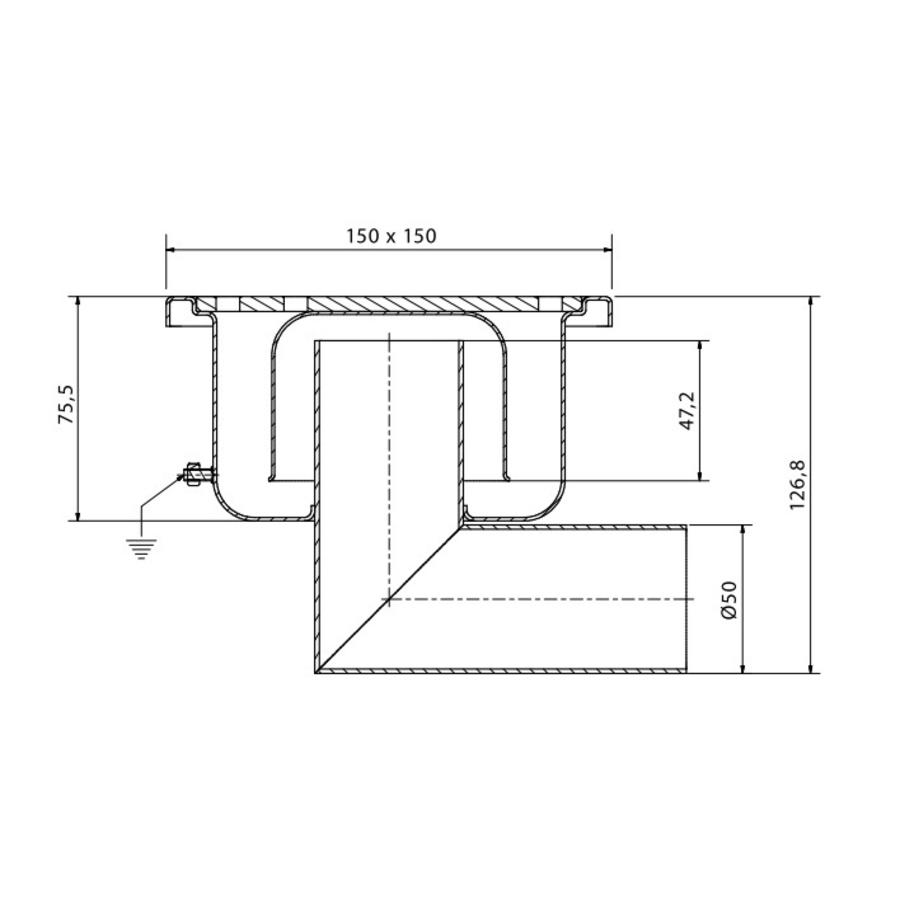 RVS Vloerafvoerput 150 x 150 mm Zijdelingse Afvoer 50 mm