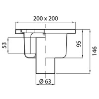 Stainless steel floor drain 200 x 200 mm vertical outlet 63 mm