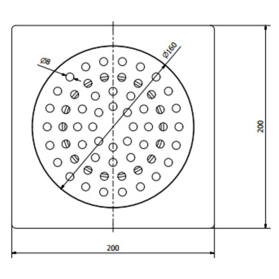 RVS Vloerafvoerput 200 x 200 mm verticale Afvoer 63 mm