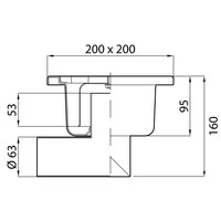 Stainless steel floor drain 200 x 200 mm lateral outlet 63 mm