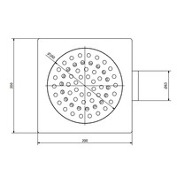 Siphon de sol en acier inoxydable 200 x 200 mm, siphon latéral 63 mm