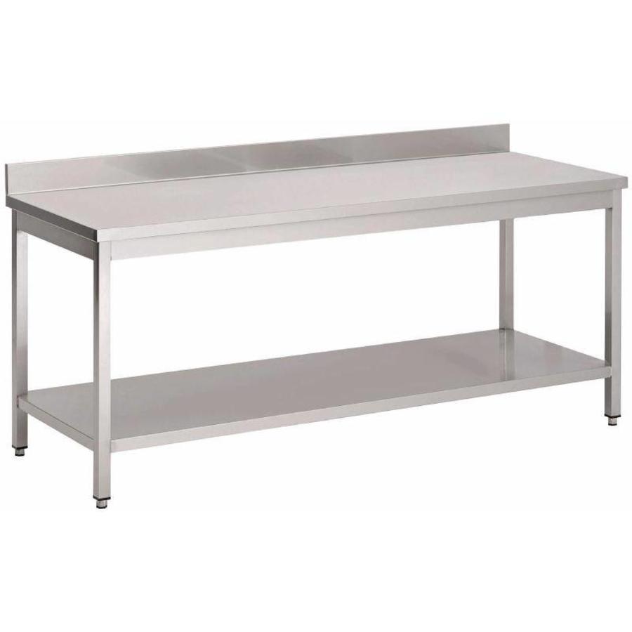 Stainless steel work table with bottom shelf and splash edge | 70 cm | 8 Formats