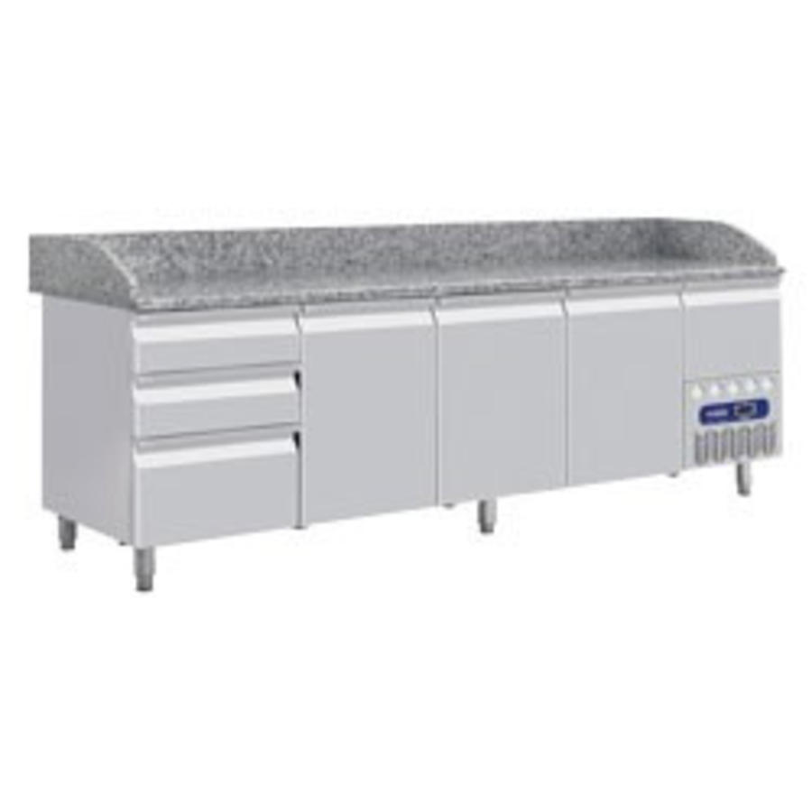 Établi à pizza 4 portes avec tiroirs et plateau en marbre