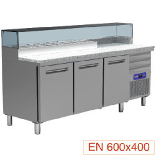  HorecaTraders Pizza Refrigerated workbench stainless steel | 3 Doors | 3 Loading | 230V 