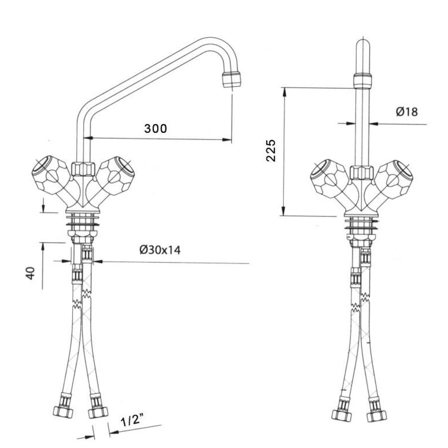 Chrome Mixer Tap | 2 rotary knobs