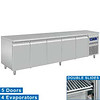 HorecaTraders Stainless Steel Refrigerated Workbench | 5 doors - 253 x 70 x 85/90 cm