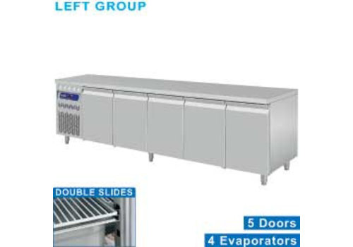  HorecaTraders Rvs Gekoelde Werkbank | 5 Deurs - 253 x 70 x 85/90 cm 