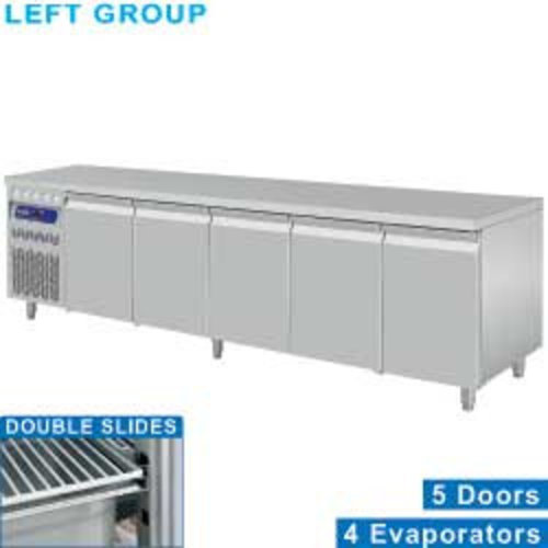  HorecaTraders Rvs Gekoelde Werkbank | 5 Deurs - 253 x 70 x 85/90 cm 