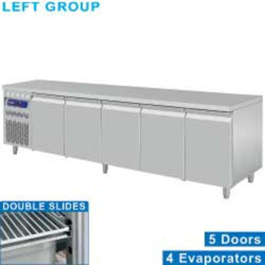 Rvs Gekoelde Werkbank | 5 Deurs - 253 x 70 x 85/90 cm