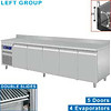 HorecaTraders Stainless Steel Refrigerated Workbench With Splashback | 5 Doors - 263 x 70 x 85/90 cm