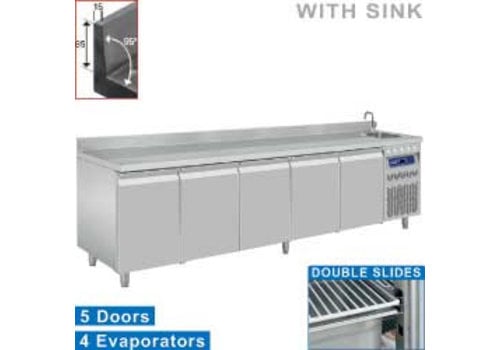  HorecaTraders Stainless Steel Refrigerated Workbench With Splash Guard And Sink 