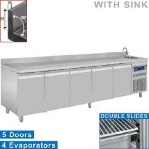  HorecaTraders Stainless Steel Refrigerated Workbench With Splash Guard And Sink 