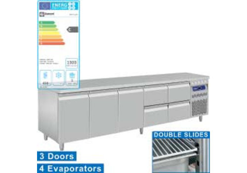  HorecaTraders Établi réfrigéré en acier inoxydable avec dosseret | 3 portes et 4 tiroirs 