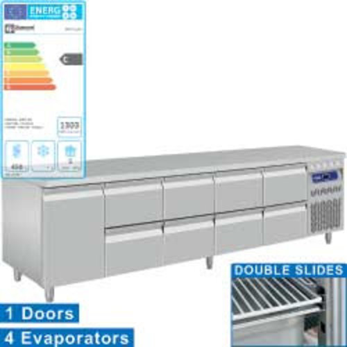  HorecaTraders Établi réfrigéré en acier inoxydable avec dosseret | 1 porte et 8 tiroirs 