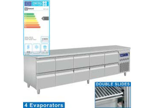  HorecaTraders Établi réfrigéré en acier inoxydable | 10 tiroirs - 2725 x 700 x 866/960 