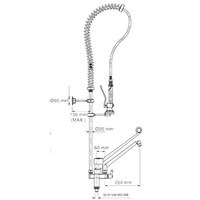 Douche de pré-rinçage en acier inoxydable avec robinet intermédiaire et commande au coude