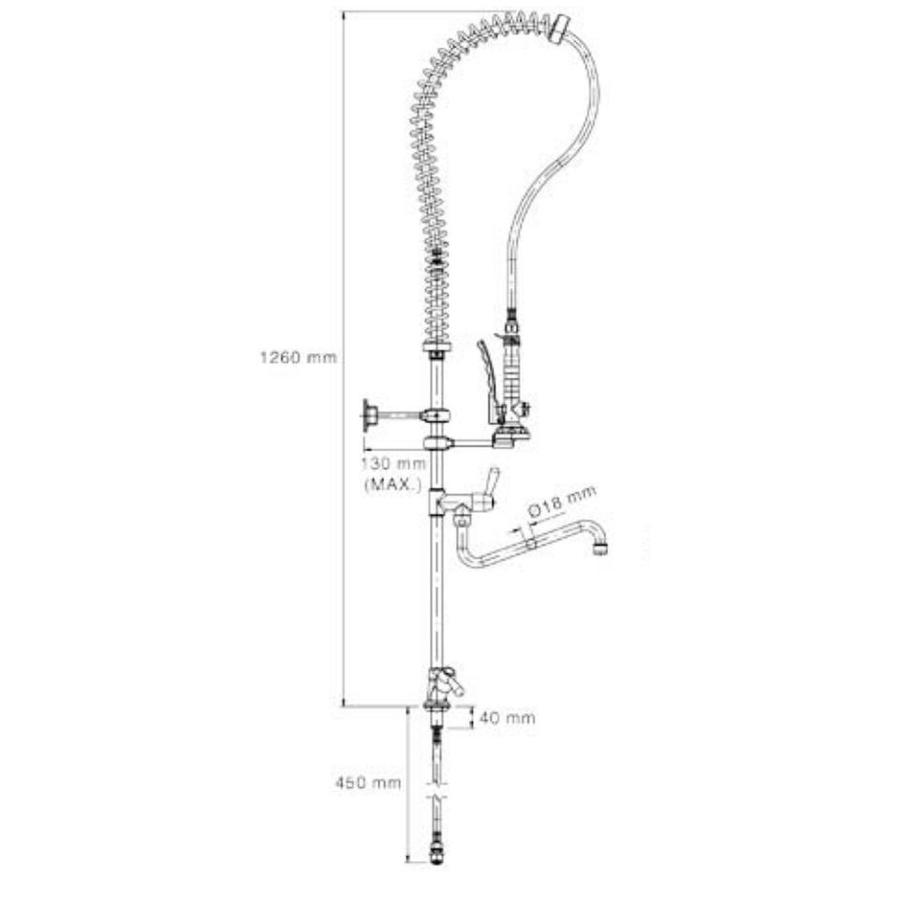 Stainless steel One-hole Pre-rinse shower including intermediate tap