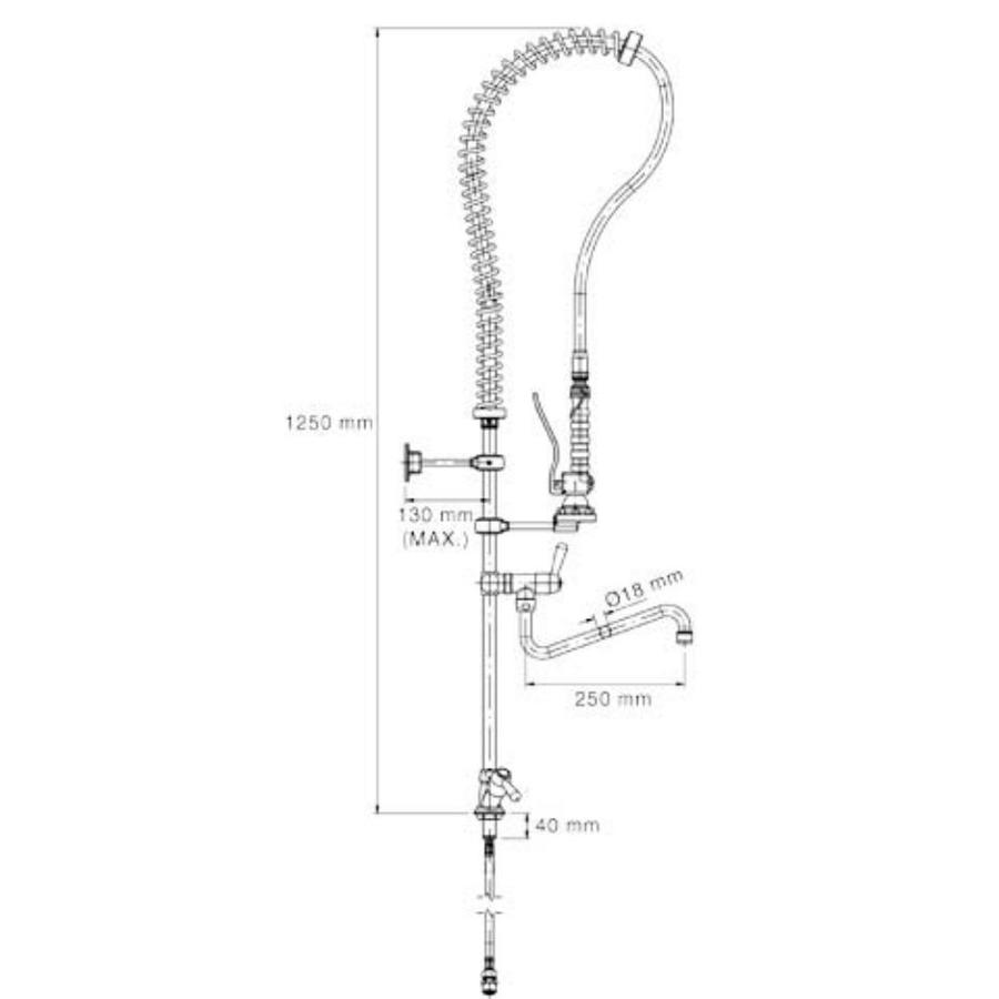 Robinet intermédiaire quart de tour pour douche pré-rinçage monotrou en acier inoxydable