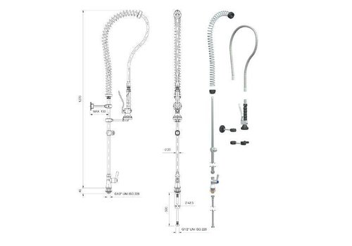  HorecaTraders Robinet intermédiaire quart de tour pour douche pré-rinçage monotrou en acier inoxydable 