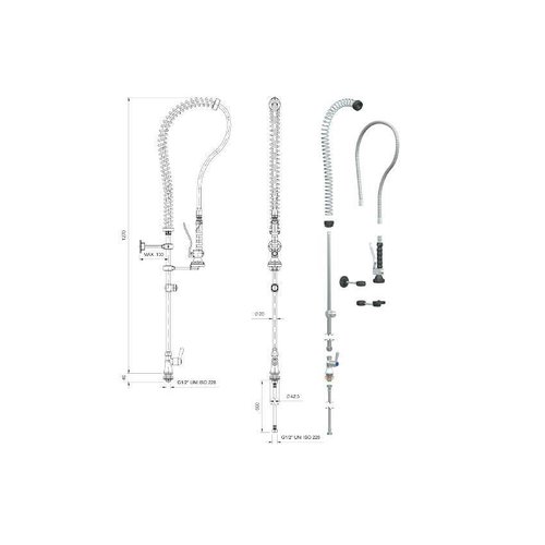  HorecaTraders Robinet intermédiaire quart de tour pour douche pré-rinçage monotrou en acier inoxydable 