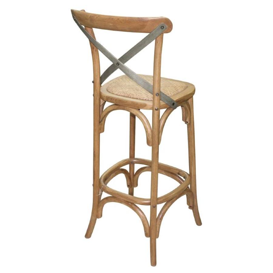 Wooden barstool with crossed backrest