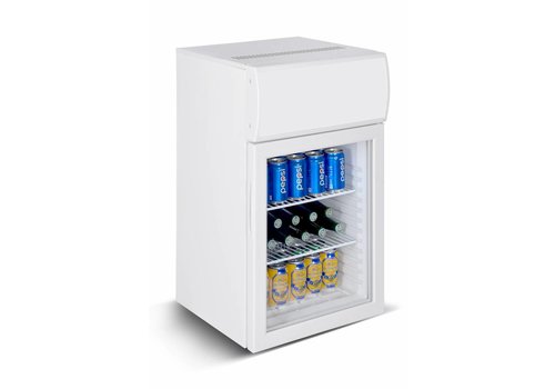 HorecaTraders Petit réfrigérateur avec caisson lumineux et porte vitrée | Blanc | 50 litres 