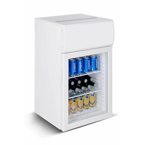  HorecaTraders Small Fridge with Light Box and Glass Door | White | 50 liters 