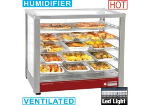  HorecaTraders Vitrine chauffante en acier inoxydable ventilée, 5 niveaux, panoramique 