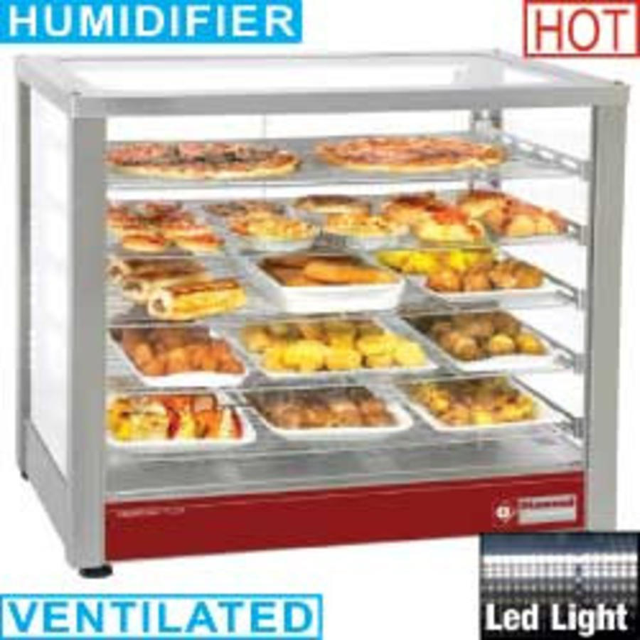 Vitrine chauffante en acier inoxydable ventilée, 5 niveaux, panoramique