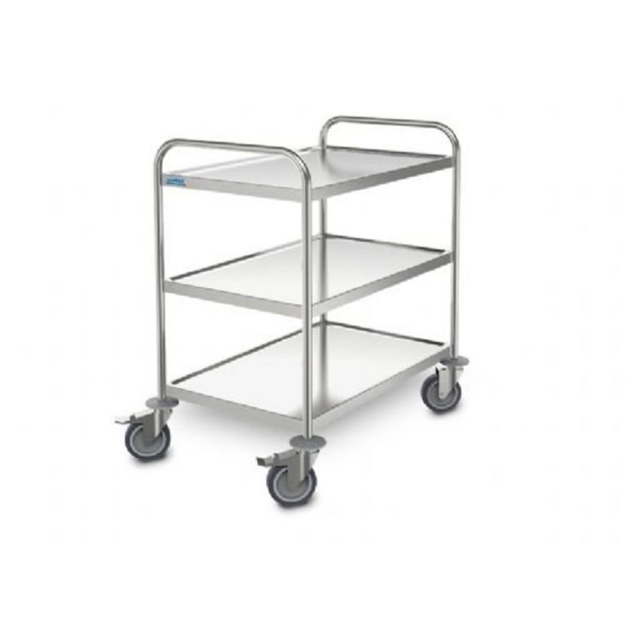 Chariot de service en acier inoxydable 3 plateaux | 3 formats