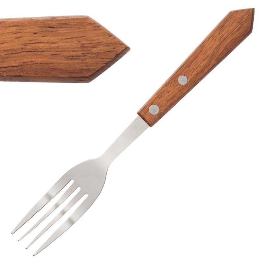 Fourchette à steak en acier inoxydable bois marron 19cm | 12 pièces