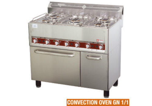  HorecaTraders Gas stove 5 burners on convection oven 4x GN 1/1 