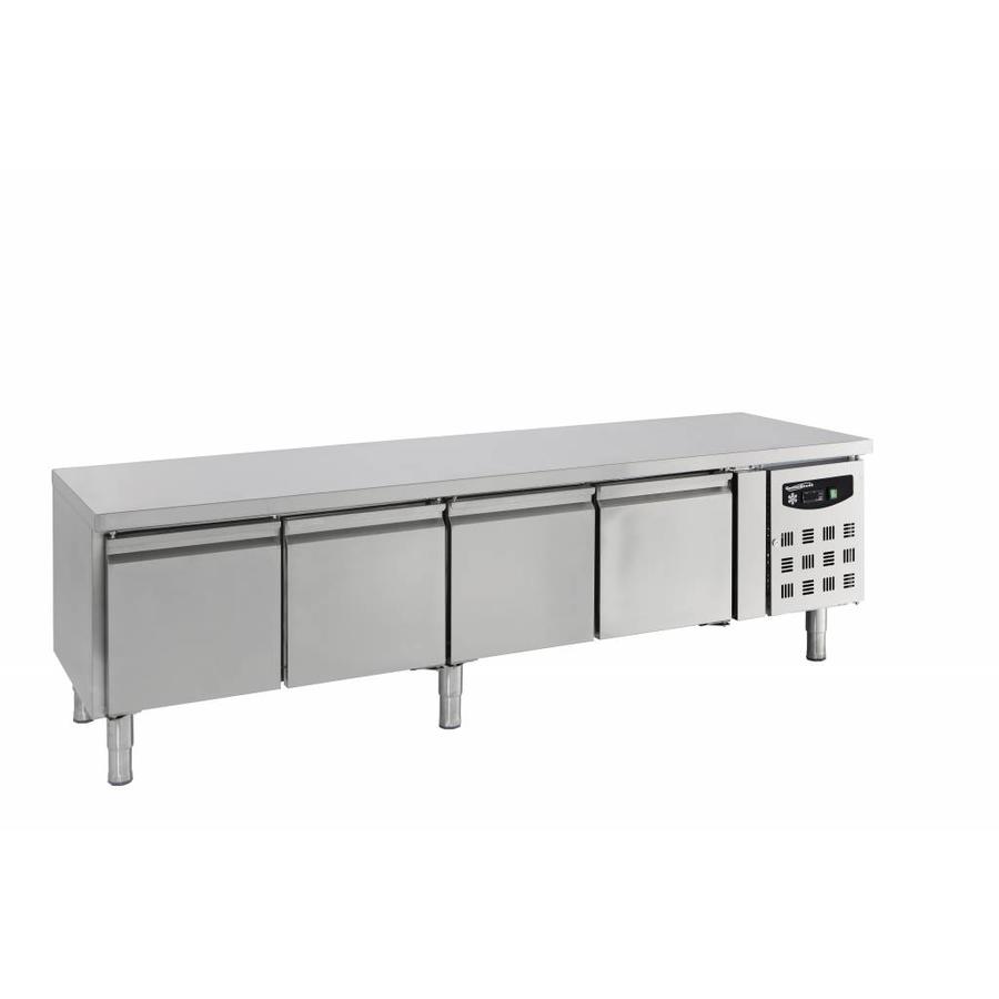Edelstahl-Kühlwerkbank | 4 Türen | 4 X 1/1 GN | 223 x 70 x 65 cm