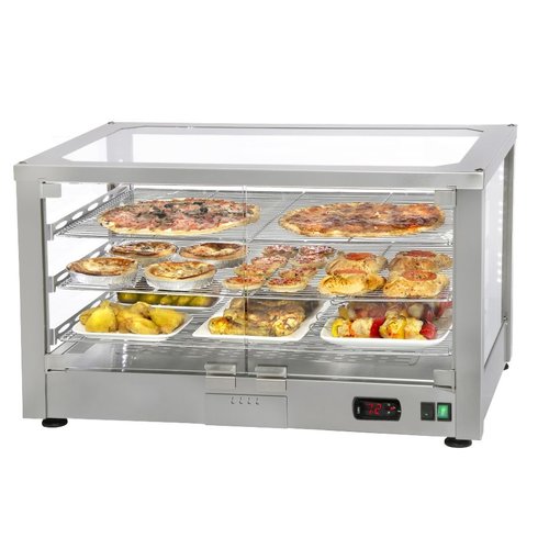  HorecaTraders Vitrine chauffante en verre avec 3 grilles 