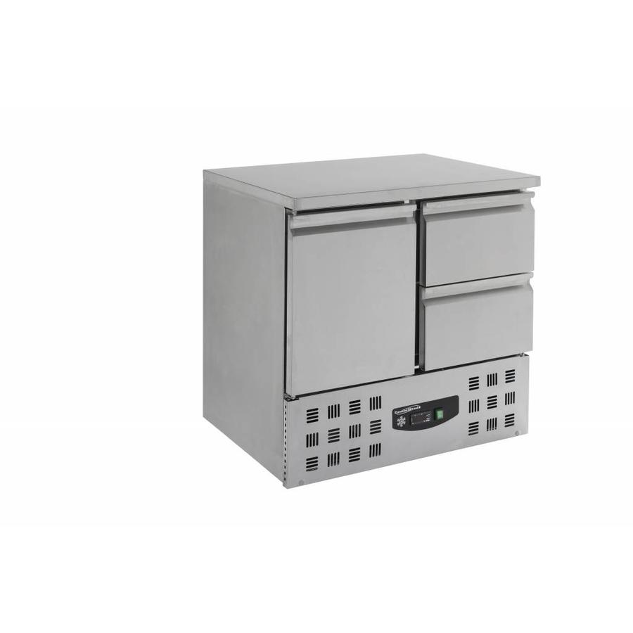 Etabli réfrigéré inox 1 porte 2 tiroirs | 90 x 70 x 87 cm