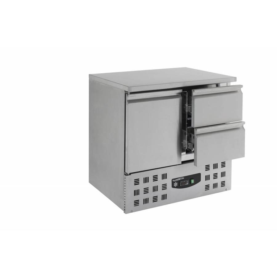 Etabli réfrigéré inox 1 porte 2 tiroirs | 90 x 70 x 87 cm