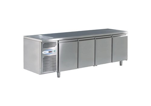  HorecaTraders Refrigerated workbench with 4 doors with sink on the left 224 x 70 x 85cm 