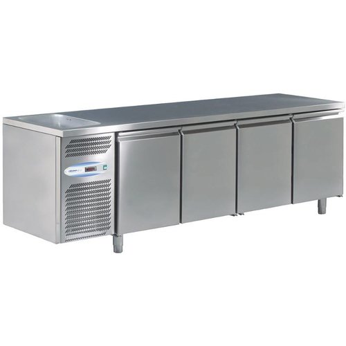  HorecaTraders Établi réfrigéré 4 portes avec évier à gauche 224 x 70 x 85cm 