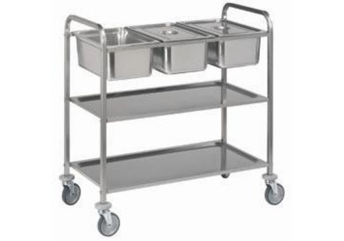  HorecaTraders Chariot de service en acier inoxydable, 3x GN 1/1 | 2 formats 