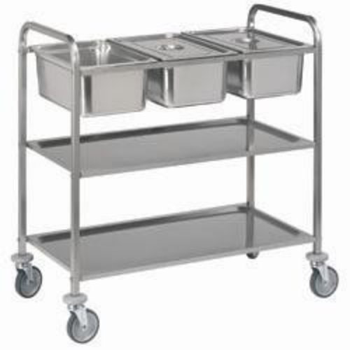  HorecaTraders Chariot de service en acier inoxydable, 3x GN 1/1 | 2 formats 