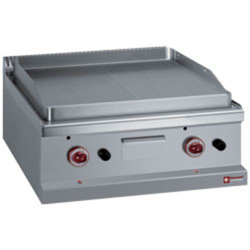  HorecaTraders Plaque de cuisson à gaz en acier inoxydable | Verre/Nervuré | 70x70xh25/32 cm 