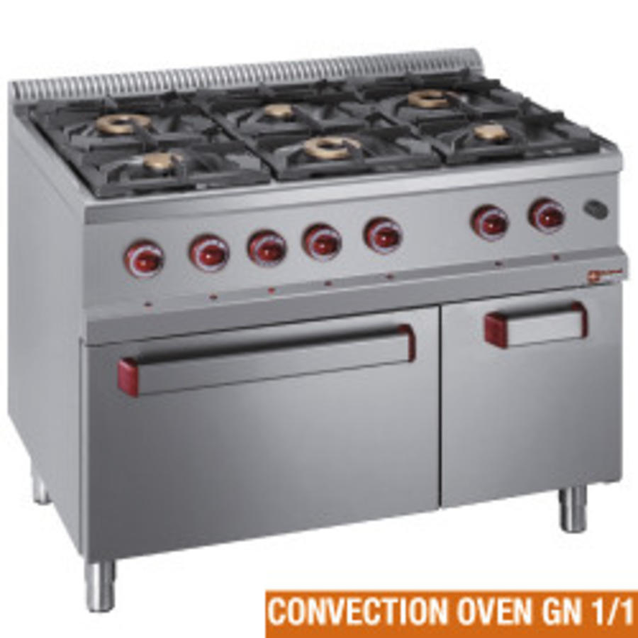 Cuisinière à gaz avec four électrique à convection | 6 brûleurs