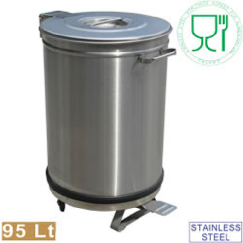  HorecaTraders Stainless Steel Waterproof Trash Can with Pedal | 95 Liter 