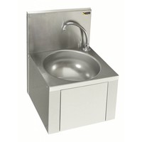 Lavabo en acier inoxydable avec commande au genou et robinet