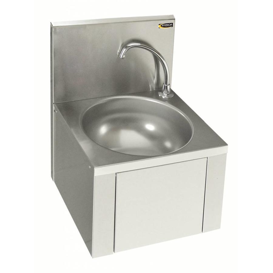 Lavabo en acier inoxydable avec commande au genou et robinet