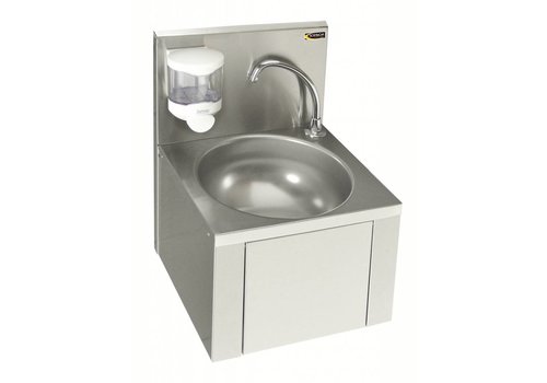  HorecaTraders Évier en acier inoxydable à commande au genou avec robinet et distributeur de savon 